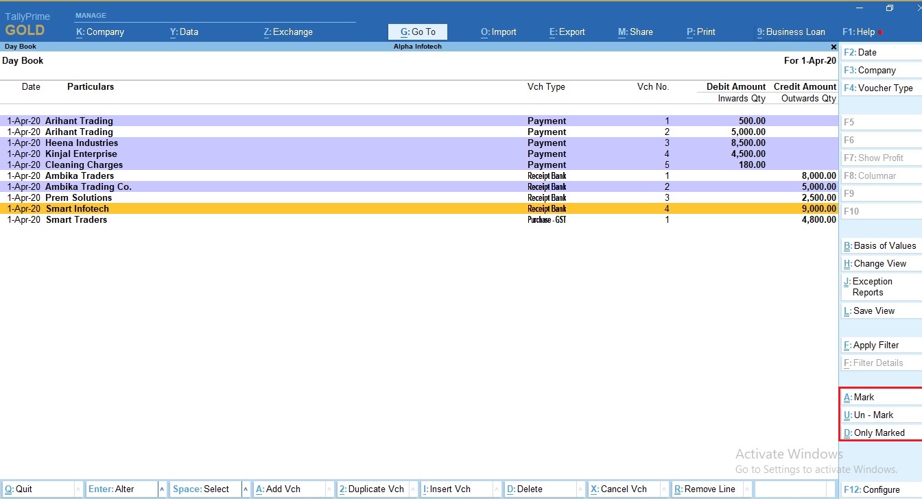 Mark Vouchers in Daybook and Register  For Reference